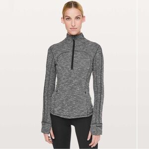 Lululemon Run Briskly 1/2 Zip Coco Pique Black White Rulu Pullover Size 12